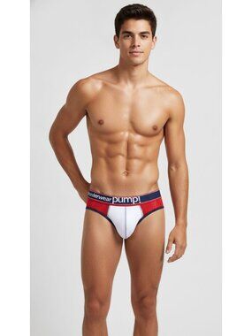 Pump! Mens Red & White Mesh Briefs L Nylon Cotton Blend*Gay*Sexy**Hot*New in Pkg